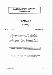 Sujet du bac serie L 2012: Français et littérature-antilles-guyane