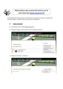 Réservation des cours de tennis sur le site Internet x
