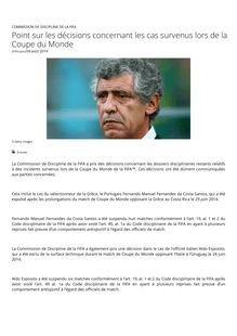 Sanctions CM14 - Décisions de la FIFA