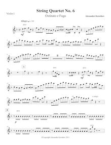Partition violon 1, corde quatuor No.6, Ostinato e Fuga, F major