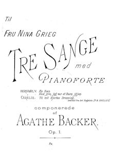 Partition complète, 3 chansons, Op.1, Backer-Grøndahl, Agathe