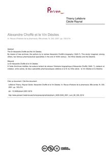Alexandre Choffé et le Vin Désiles - article ; n°330 ; vol.89, pg 193-214