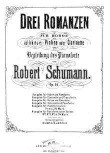 Partition de piano, 3 Romances, Op. 94, Schumann, Robert