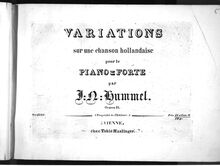 Partition complète, Variations on a Dutch Song Op.21, Hummel, Johann Nepomuk