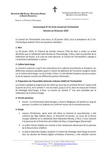 Communiqué N° 01-10 du  Conseil de l Archevêché Réunion du 29 ...
