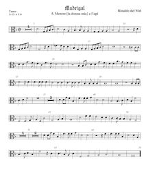 Partition ténor viole de gambe 2, alto clef, madrigaux pour 5 voix par  Rinaldo del Mel par Rinaldo del Mel