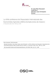 La XXIè conférence de l Association Internationale des Economistes Agricoles (AIEA) (Compte-rendu de mission)  ; n°1 ; vol.212, pg 34-36