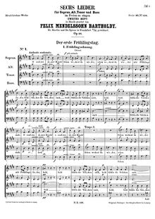Partition complète, 6 chansons im Freien zu singen, Mendelssohn, Felix par Felix Mendelssohn