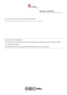 Les SALT et la sécurité en Europe - article ; n°4 ; vol.23, pg 843-858