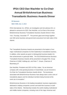 IPSA CEO Dan Wachtler to Co-Chair Annual BritishAmerican Business Transatlantic Business Awards Dinner