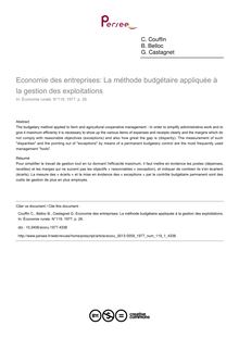 Economie des entreprises: La méthode budgétaire appliquée à la gestion des exploitations - article ; n°1 ; vol.119, pg 26-26