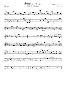 Partition viole de gambe aigue 1,  No.8 pour 3 violes de gambe et orgue par William Lawes