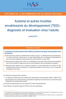 Autisme et autres TED diagnostic et évaluation chez l’adulte - Autisme et autres TED diagnostic et évaluation chez l’adulte - Synthèse