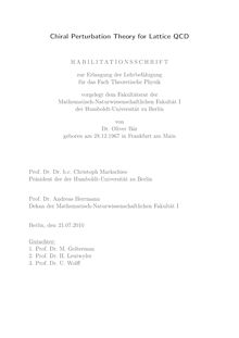 Chiral perturbation theory for lattice QCD [Elektronische Ressource] / Oliver Bär. Gutachter: M. Golterman ; H. Leutwyler ; U. Wolff