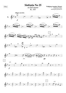 Partition hautbois 1, 2, Symphony No.25, G minor, Mozart, Wolfgang Amadeus