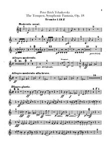 Partition trompette 1, 2 (F), pour Tempest, Буря, F minor, Tchaikovsky, Pyotr