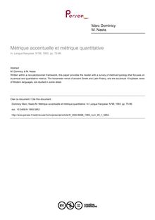 Métrique accentuelle et métrique quantitative - article ; n°1 ; vol.99, pg 75-96