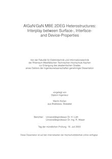 AlGaN/GaN MBE 2DEG heterostructures [Elektronische Ressource] : interplay between surface-, interface- and device properties / vorgelegt von Martin Kočan