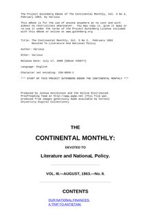 The Continental Monthly, Vol. 3 No 2,  February 1863 - Devoted To Literature And National Policy