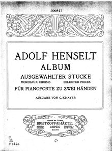 Partition , Liebeslied, 12 Études de Salon, Douze Études de Salon pour le pianoforte par Adolf von Henselt