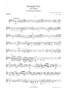 Partition violons II, Serenade pour cordes, Smyčcová serenáda, Dvořák, Antonín par Antonín Dvořák