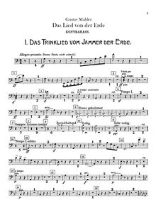 Partition Basses, Das Lied von der Erde, The Song of the Earth, Mahler, Gustav