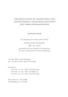The equivalence of almost bent and almost perfect nonlinear functions and their generalizations [Elektronische Ressource] / von Lilya Budaghyan
