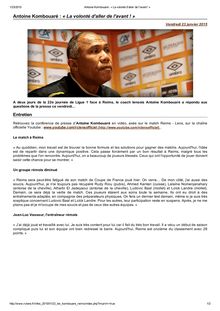Antoine Kombouaré « La volonté d aller de l avant ! » - Conférence de Presse RC LENS