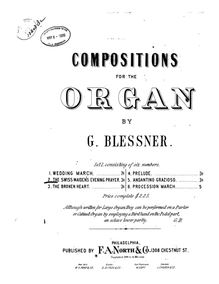 Partition , pour Swiss Maiden s Prayer en F, orgue travaux, 6? Compositions for Organ
