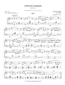 Partition 2 Pièces (60-61), originalement en sol dièse mineur transposées en sol mineur, L organiste