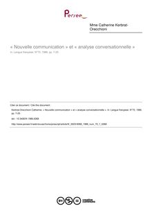 « Nouvelle communication » et « analyse conversationnelle » - article ; n°1 ; vol.70, pg 7-25