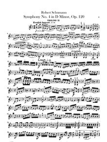 Partition violons II, Symphony No.4, Op.120, D minor, Schumann, Robert