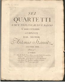 Partition violoncelle, 6 Quartetti a 2 Violini, Alto e Basso Concertanti