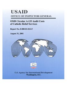 OMB Circular A-133 Audit Costs of Catholic Relief Services Report No.  0-000-01-012-F August 31, 2001