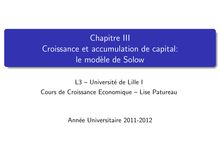 Chapitre III Croissance et accumulation de capital: le modèle de Solow