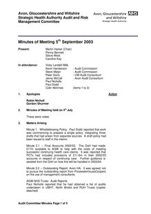 agenda item 8.3 audit mins 5.9.03