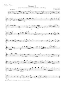 Partition violon 1, 12 sonates pour Two violons et a basse ou an orchestre