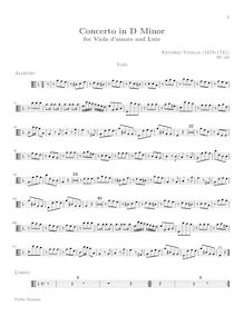 Partition de viole de gambe, Concerto pour viole de gambe d amore et luth en D Minor, RV 540