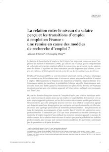 La relation entre le niveau du salaire perçu et les transitions d emploi à emploi en France : une remise en cause des modèles de recherche d emploi ?  