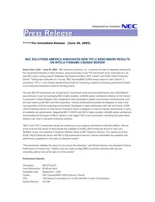 NEC SOLUTIONS AMERICA ANNOUNCES NEW TPC-C BENCHMARK RESULTS ...