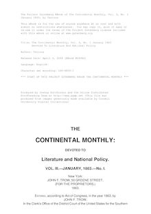The Continental Monthly, Vol. 3, No. 1 January 1863 - Devoted To Literature And National Policy