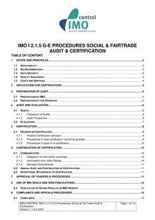 IMO I 2.1.5 G-e Procedures Social & FairTrade Audit & Certification