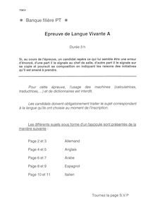 Langues vivantes A 2007 Classe Prepa PT Banque Filière PT