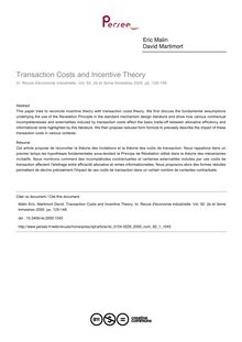 Transaction Costs and Incentive Theory - article ; n°1 ; vol.92, pg 125-148