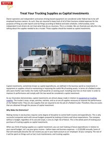 Treat Your Trucking Supplies as Capital Investments