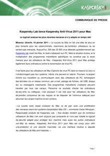 Kaspersky Lab lance Kaspersky Anti-Virus 2011 pour Mac