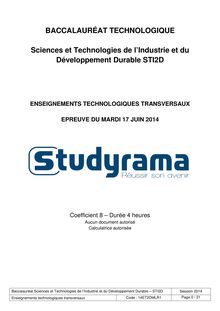 Sujet Bac STI2D Enseignements technologiques transversaux 2014