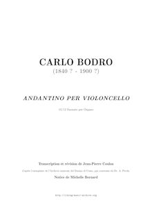 Partition , Andantino per violoncelle, 12 Suonate per organo, Bodro, Carlo