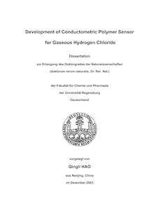 Development of conductometric polymer sensor for gaseous hydrogen chloride [Elektronische Ressource] / vorgelegt von Qingli Hao