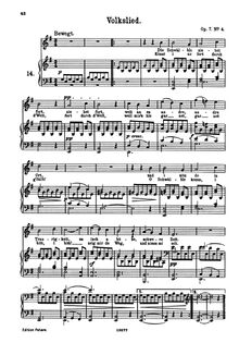 Partition No. 4: Volkslied, 6 chansons, 6 Gesänge, Brahms, Johannes par Johannes Brahms
